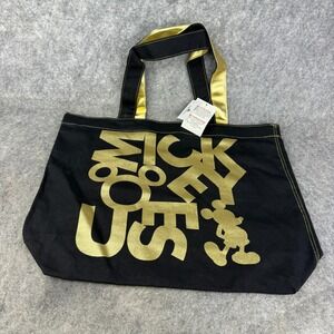 Disney Parks Mickey Mouse Black Gold Glitter Large Canvas Tote Shopping Bag‎ NWT